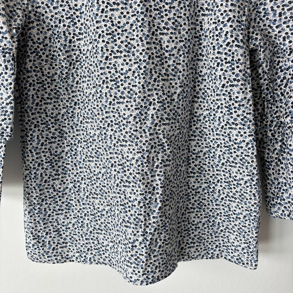 J. Crew Blue Black Micro Floral Blouse 3/4 Puff Sleeve Preppy Dainty Feminine